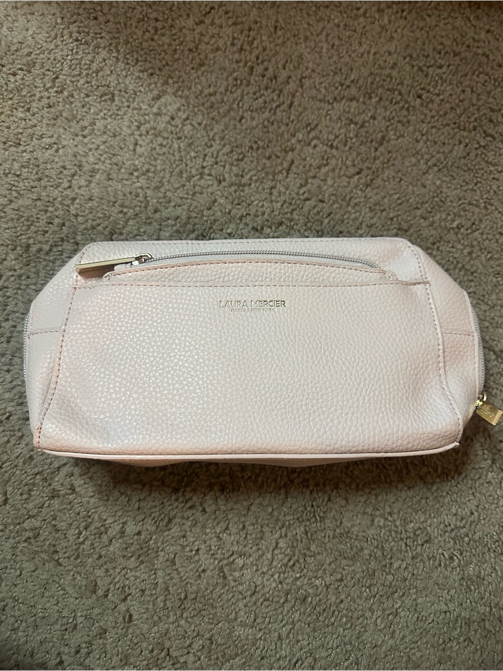 laura mercier Pebbled Blush Pink Leather Cosmetic Pouch with Front Zip - Picture 5 of 5